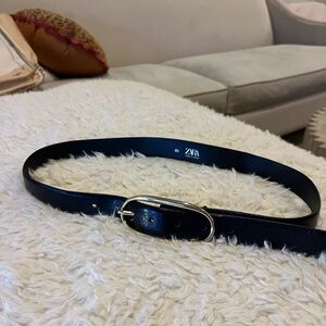 Zara Midnight Black Leather Belt